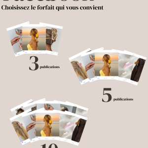 Image présentant trois forfaits de publication pour Facebook : 3, 5 et 10 publications.