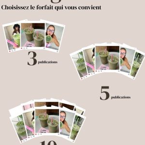 Image présentant trois forfaits de publication pour Instagram : 3, 5 et 10 publications.