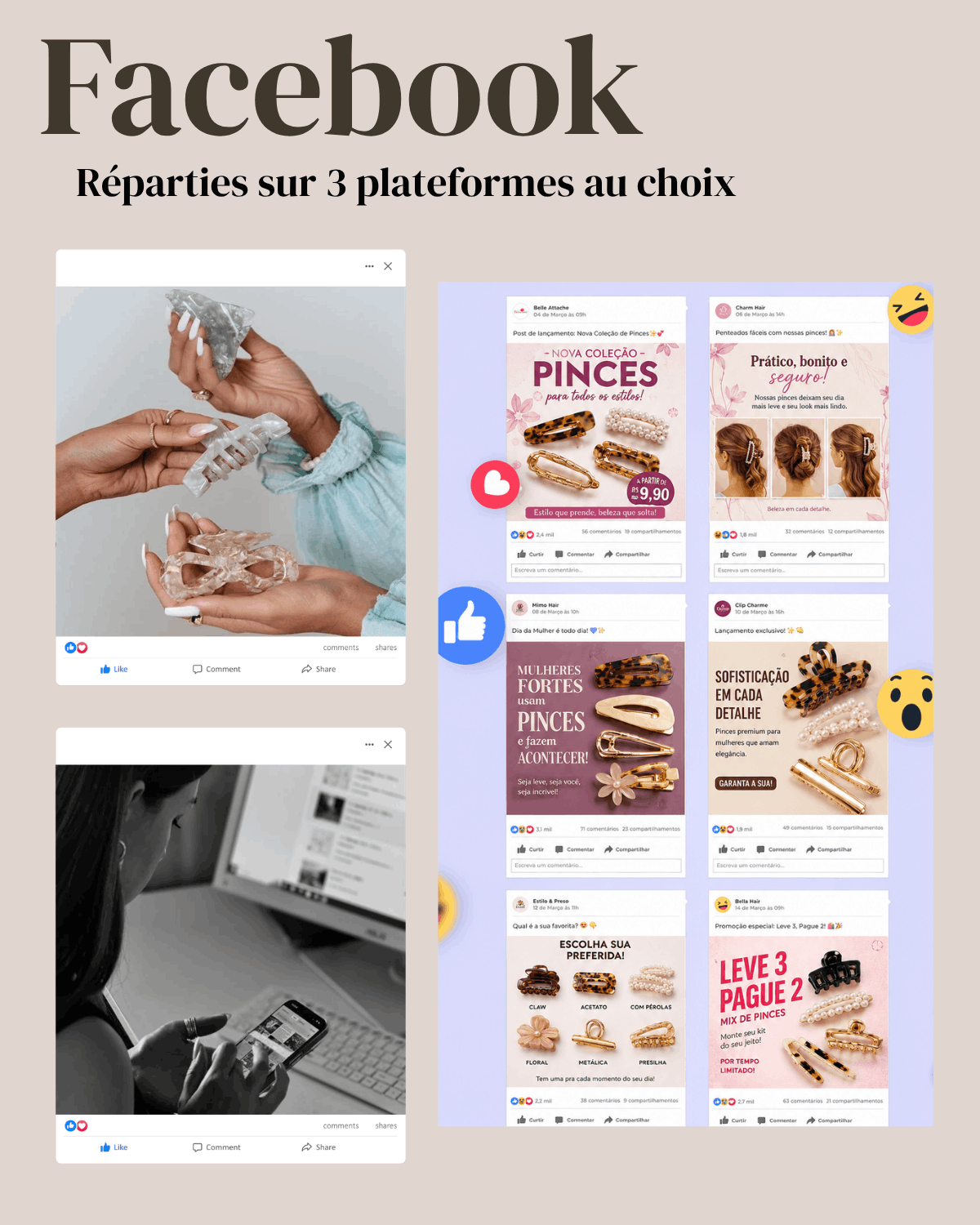 example de publication facebook pour une compagnie de pince a cheveux